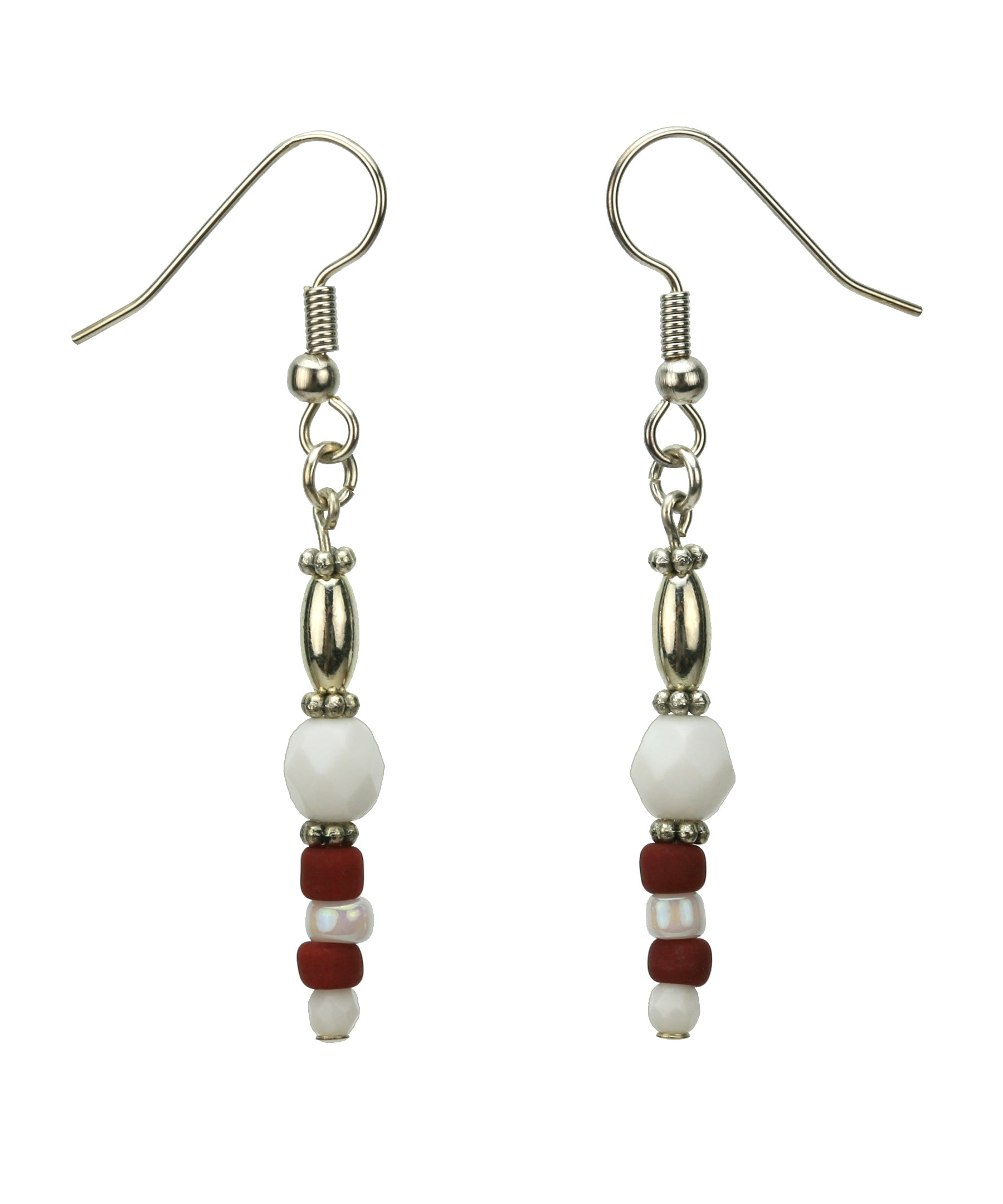 Brick Red and Opaque White Silver Earrings