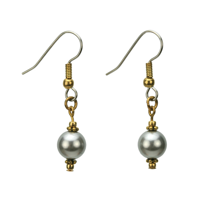 Light Grey Pearls and Rondelles Gold and Silver Earrings