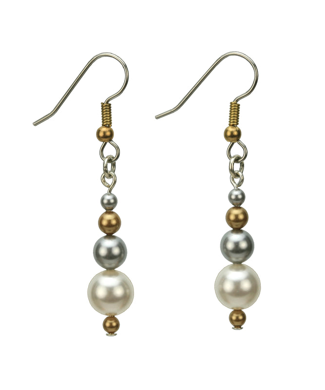 White Pearl Gold and Silver Earrings