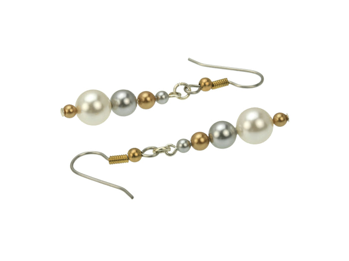 White Pearl Gold and Silver Earrings