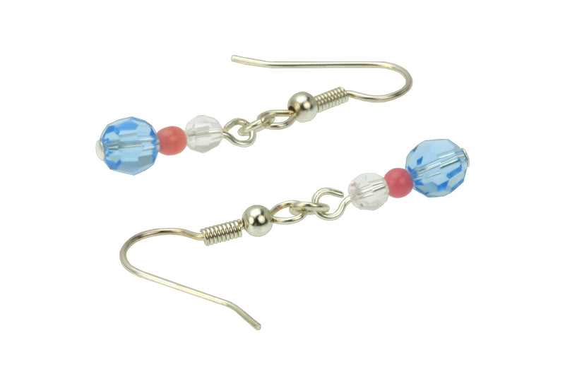 Crystal, Pink and Aqua Silver Dangle Earrings