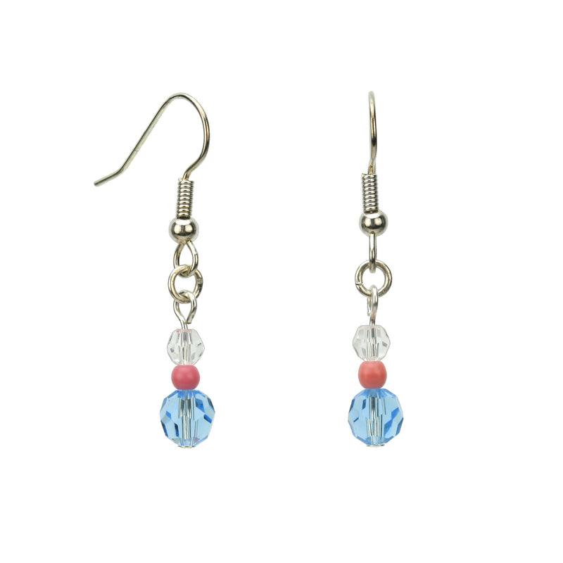 Crystal, Pink and Aqua Silver Dangle Earrings
