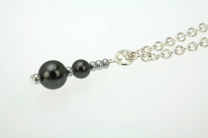 Double Black Pearls and Seed Beads Silver Pendant