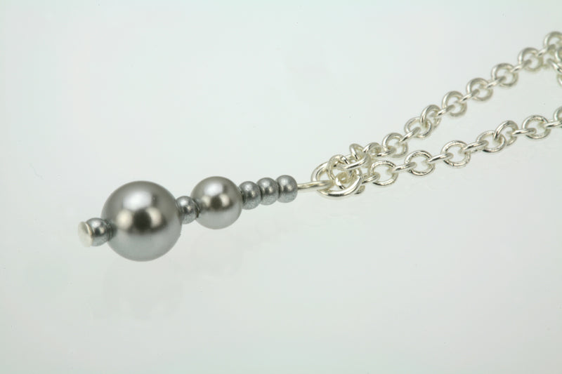 Double Light Grey Pearls and Seed Beads Silver Pendant