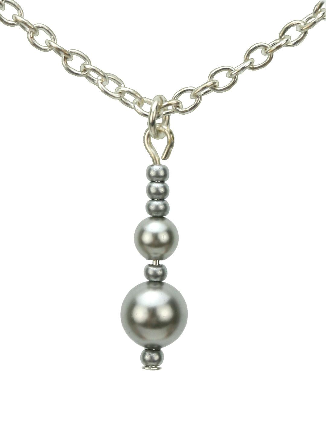 Double Light Grey Pearls and Seed Beads Silver Pendant