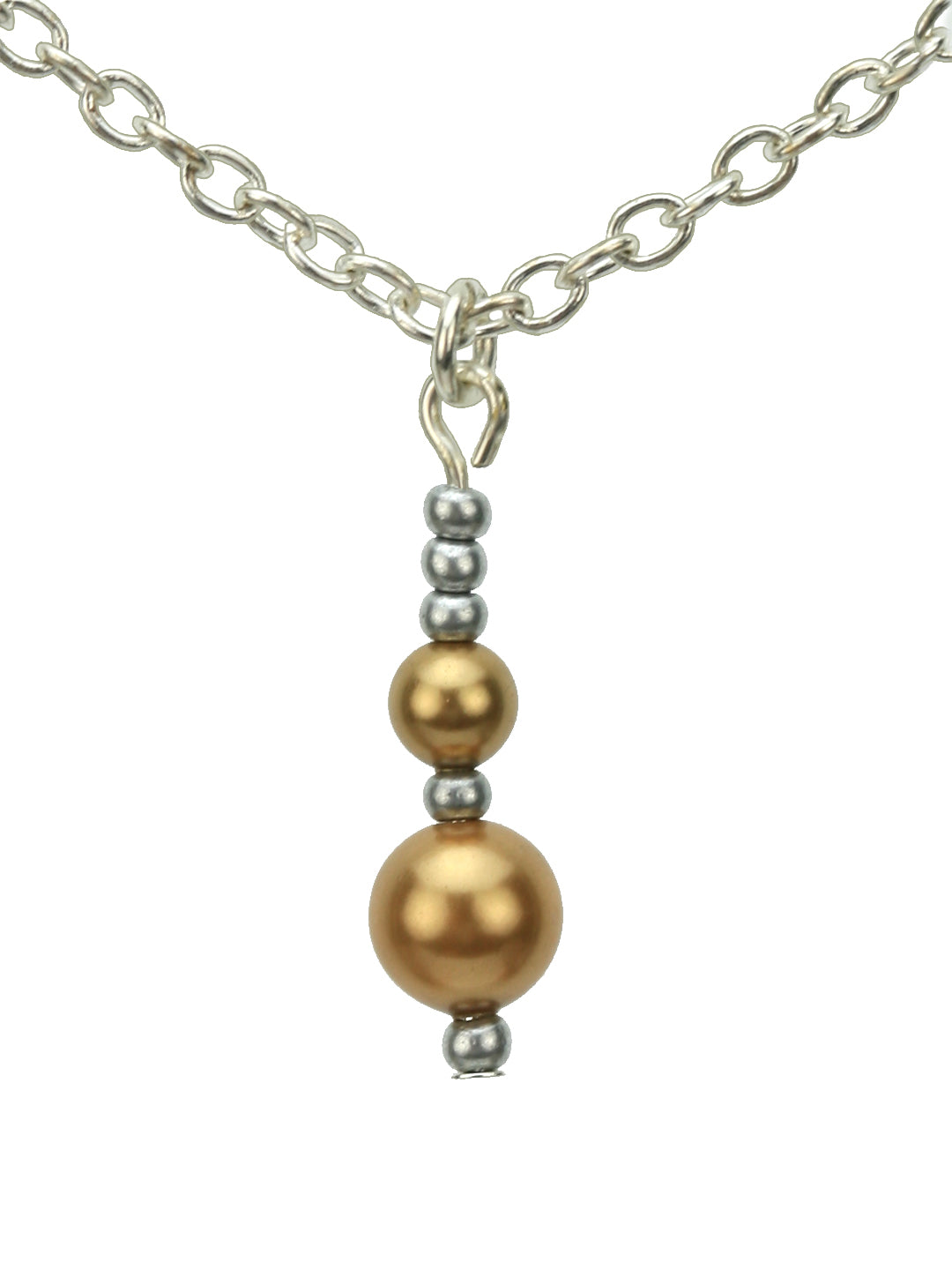 Double Bright Gold Pearls and Seed Beads Silver Pendant
