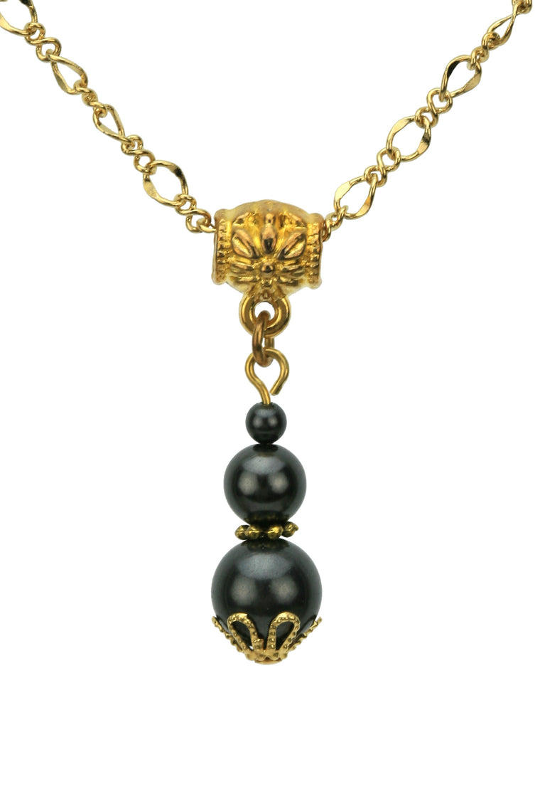 Triple Black Pearl Gold Pendant