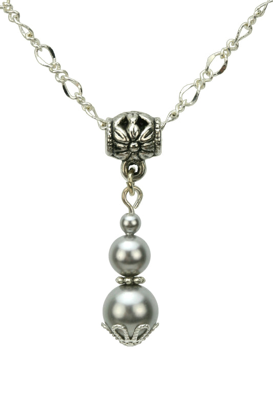 Triple Light Grey Pearls Silver Pendant