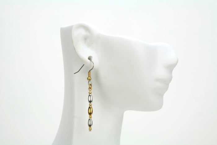 Ovals and Seed Beads Gold and Silver Earrings