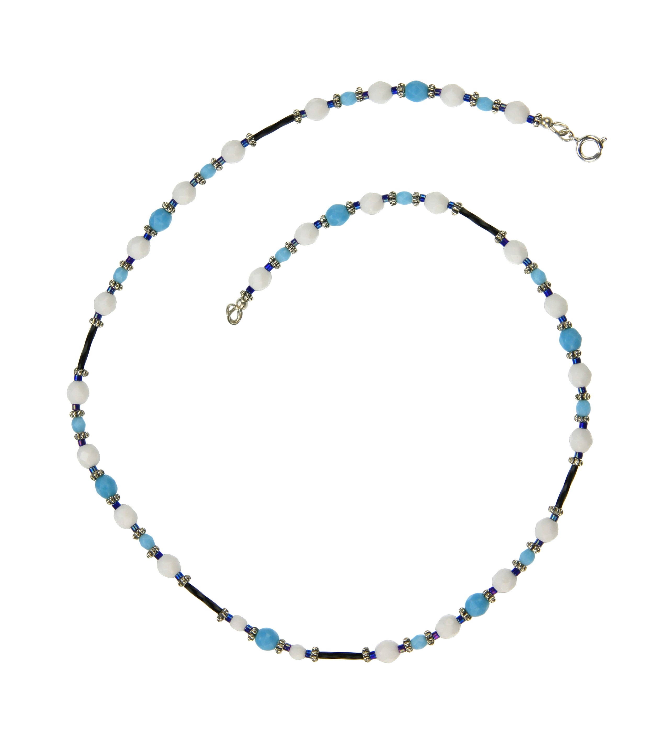 Opaque White and Turquoise Blue Silver Necklace