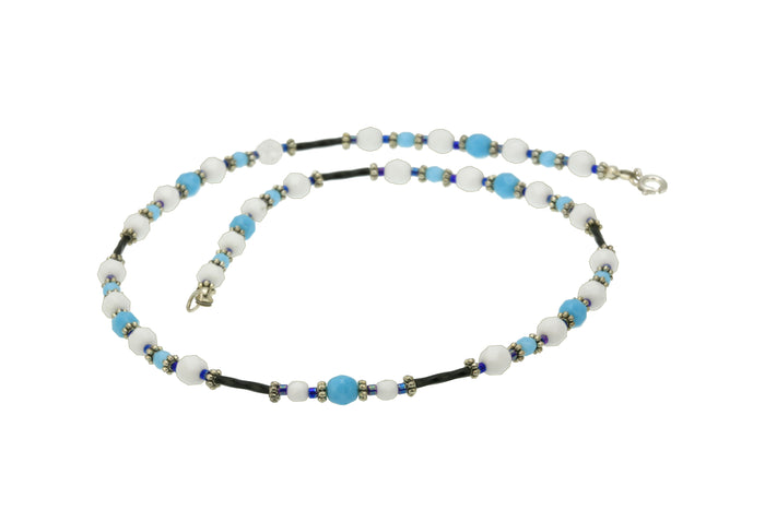 Opaque White and Turquoise Blue Silver Necklace