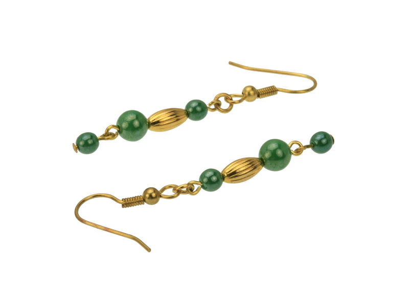 Golden Ovals and Green Luster Gold Earrings
