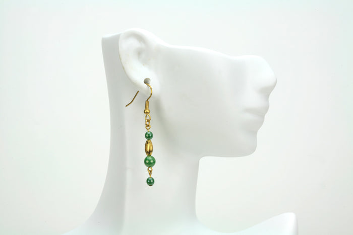 Golden Ovals and Green Luster Gold Earrings