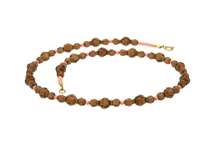 Smoked Topaz and Pink Coral Gold Necklace
