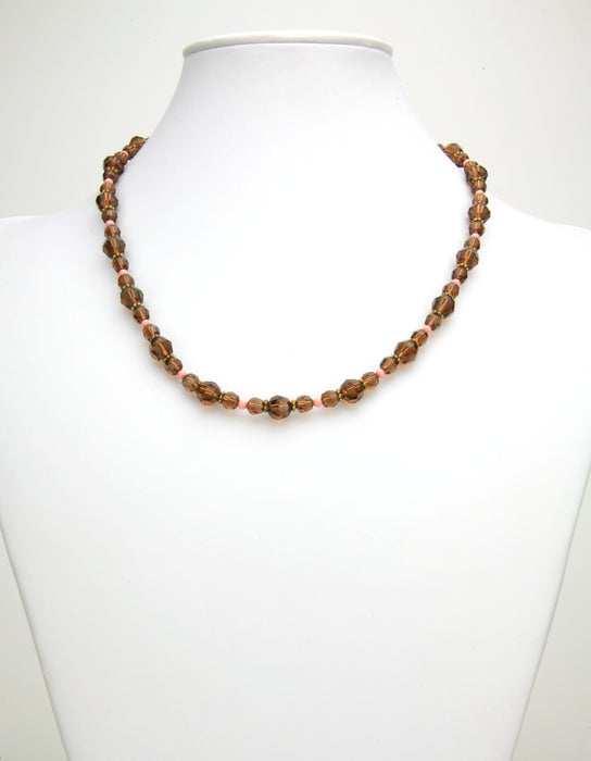 Smoked Topaz and Pink Coral Gold Necklace