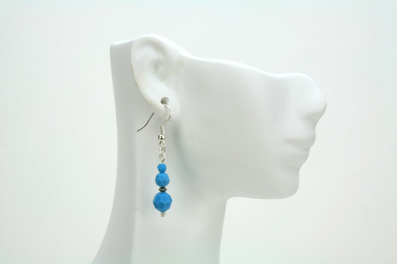 Turquoise Three Bead December Birthstone Silver Earrings