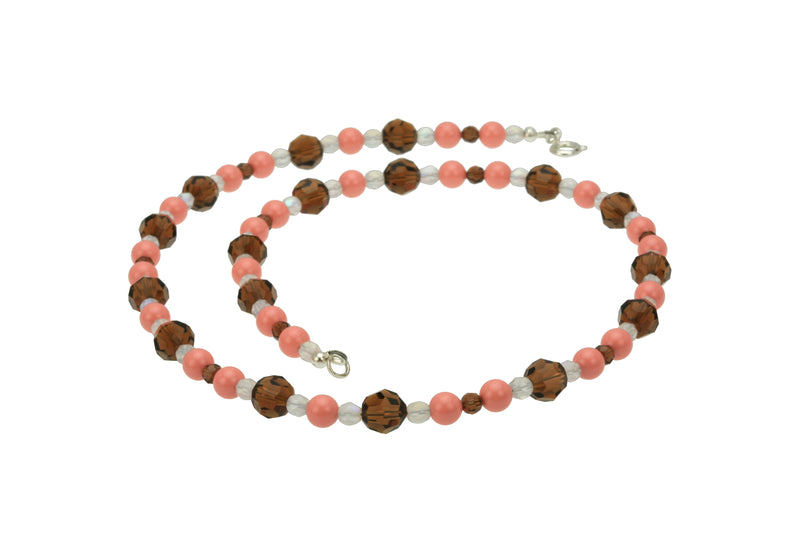 Pink Coral, Smoked Topaz and Opal Silver Necklace