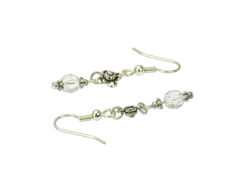 Crystal and Flower Silver April Birthstone Earrings 