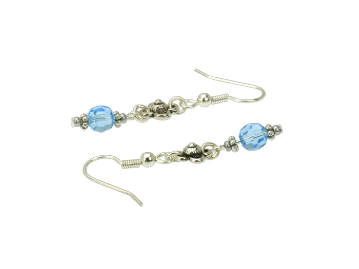 Aquamarine and Flower Silver March Birthstone Earrings