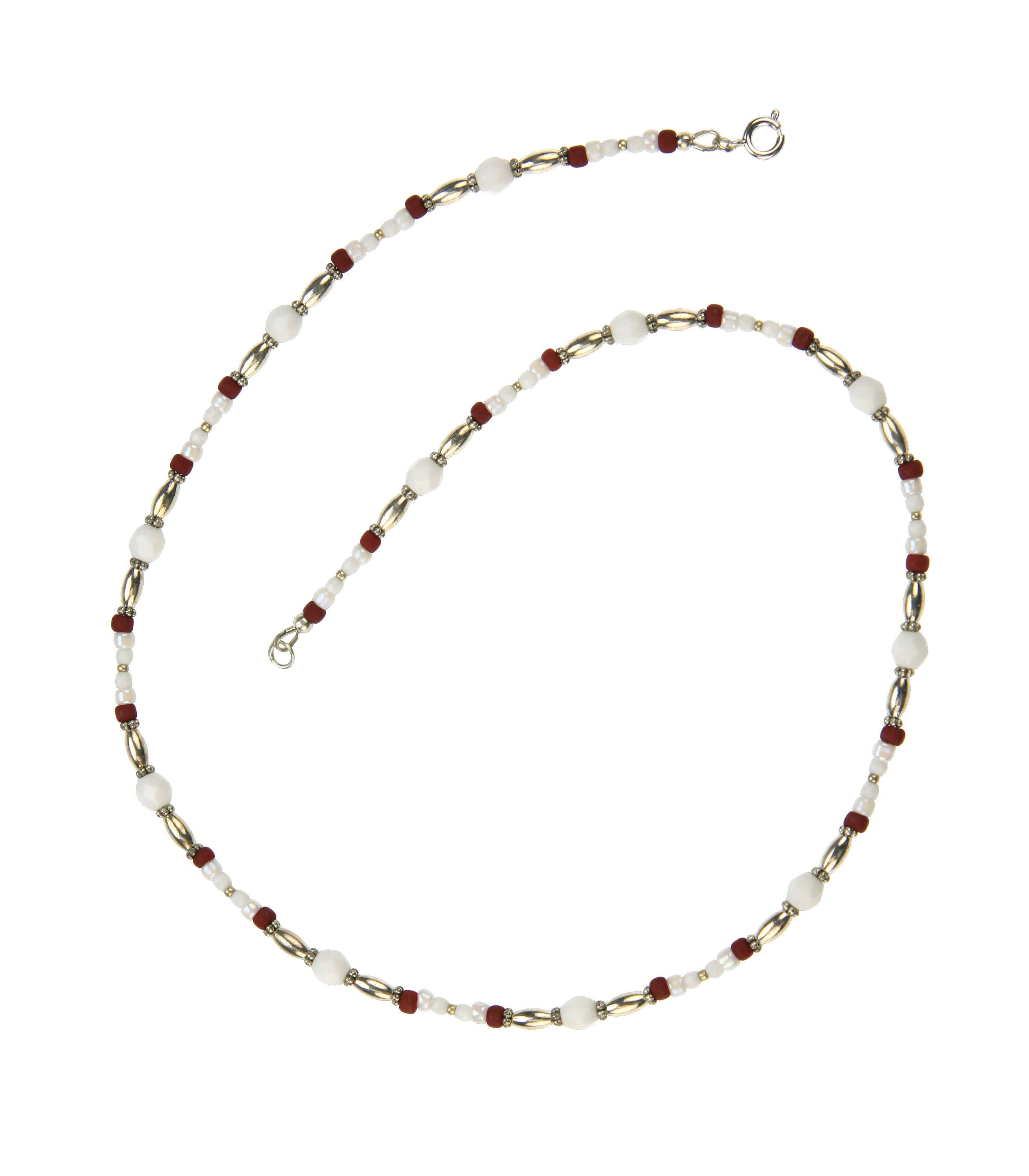 Brick Red and Opaque White Silver Necklace