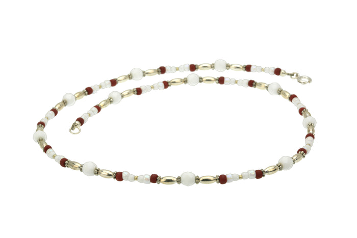 Brick Red and Opaque White Silver Necklace