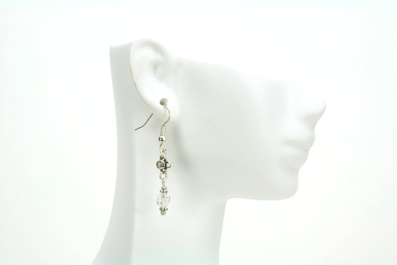 Crystal and Flower Silver April Birthstone Earrings