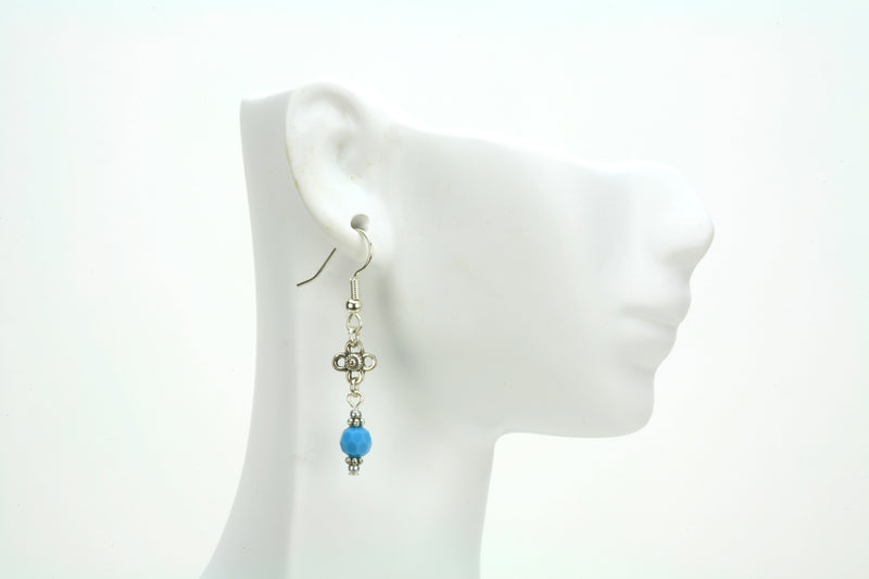 Turquoise and Flower Silver December Birthstone Earrings