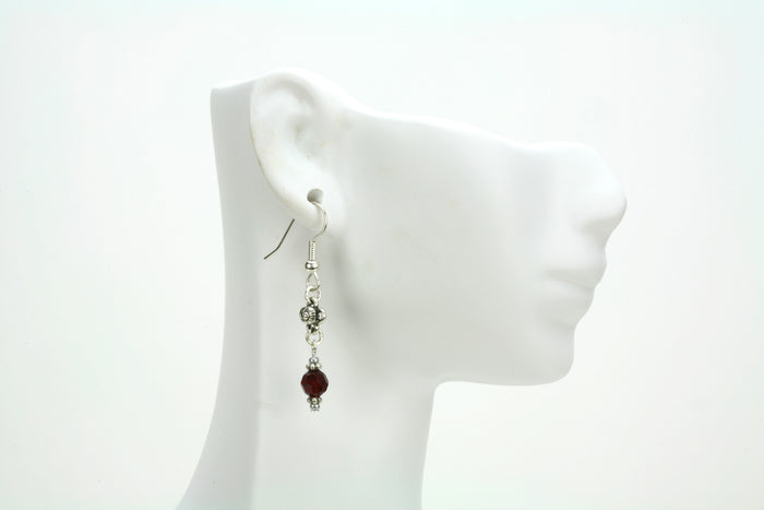 Siam and Flower  Silver January Birthstone Earrings