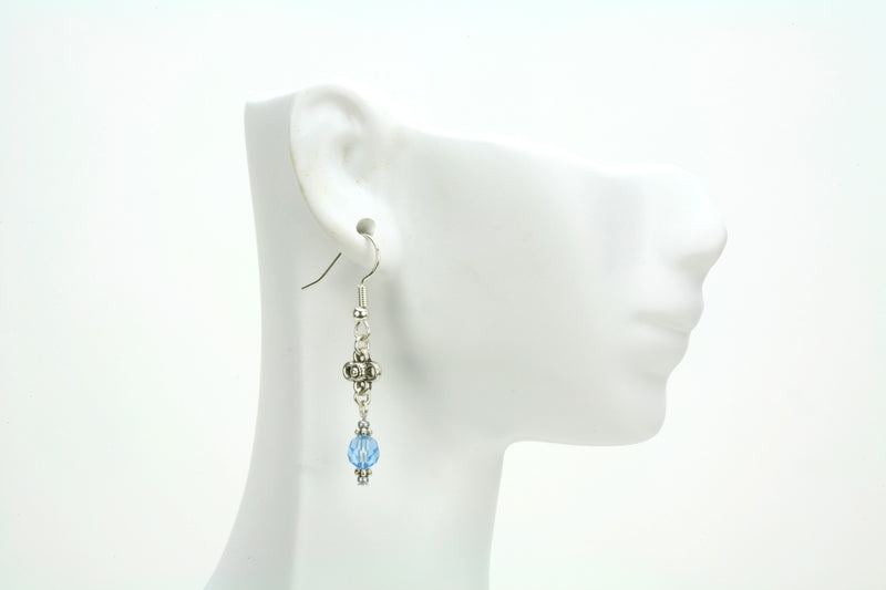 Aquamarine and Flower Silver March Birthstone Earrings
