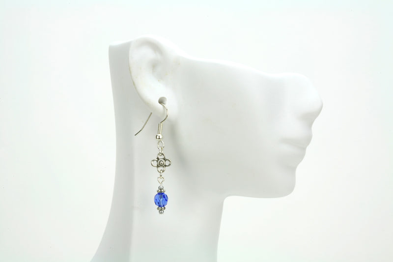 Sapphire and Flower Silver September Birthstone Earrings