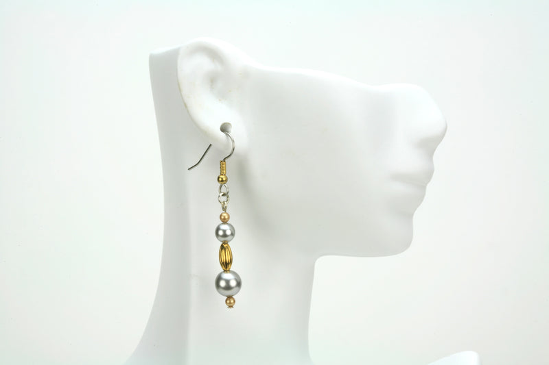 Gold Oval and Pearls Gold and Silver Earrings