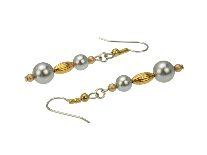 Gold Oval and Pearls Gold and Silver Earrings